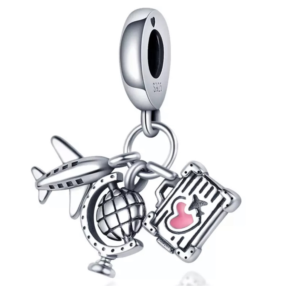 NWOT Airplane, Globe & Suitcase Travel Dangle Charm Sterling Silver 925